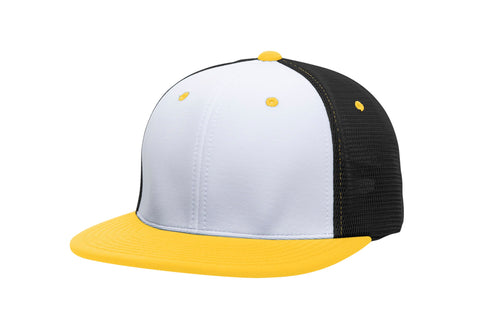 Pacific Headwear Premium M2 Performance Trucker Flexfit® Cap (ES341), Color 'WhiteBlackGold'